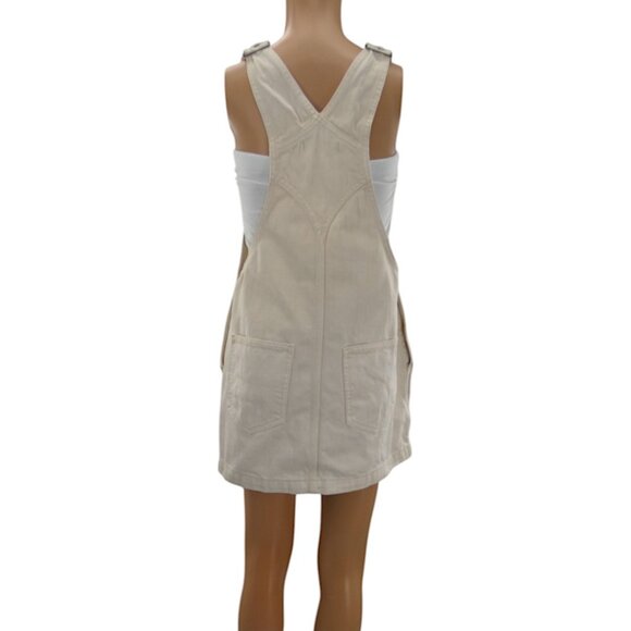 Free People Cream Pinafore Mini Dress Size W30 Cottagecore Layering Bib Overalls - Picture 3 of 13
